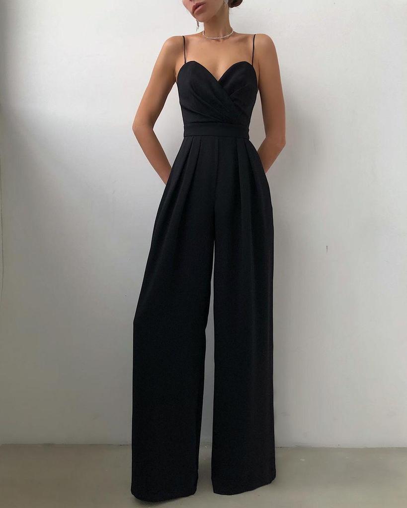 European & American Spaghetti Strap Waist-Cinching Straight Leg Floor-Length Minimalist Jumpsuit for Spring/Summer – Style GY2105