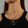 Emerald Gem Temperament Versatile Multi-layer Bow Necklace, Light Luxury Diamond-set Love Flower Necklace
