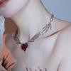 Dark Red Heart Claw Pendant Choker Necklace for Women - Punk, Exaggerated, Unique Design