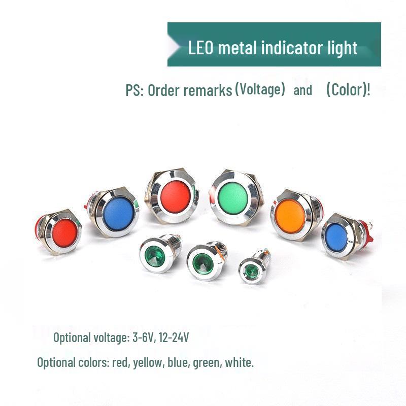 Waterproof LED Metal Indicator Light (6/8/12/16/22mm) with Wire Pin & Screw Foot for Power Equipment