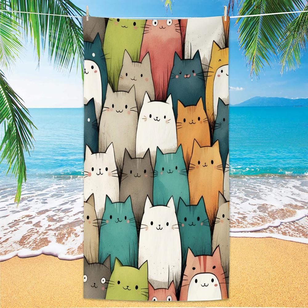 Cute and Cute Cat Cartoon Microfiber Beach Towel Quick Drying Lightweight Absorbent Bath Towel Outdoor Travel Pool Bath Towels