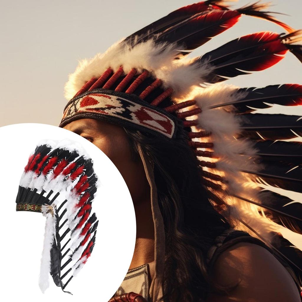 Artificial Feather Headdress Indian Headwear for Party Masquerade Show White Red