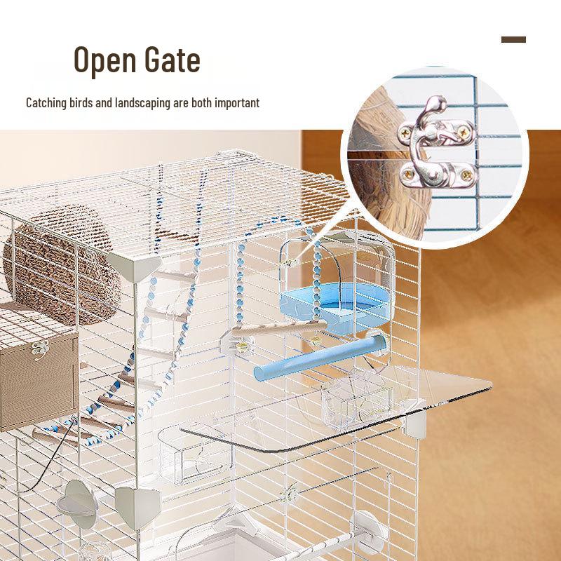 Großer Acryl-Vogelkäfig für Papageien, Nymphensittiche & Wellensittiche - Transparente Vorderseite mit Metallrahmen