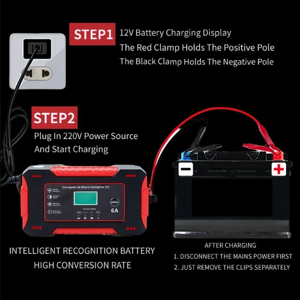 Intelligent Charging Motorcycle Battery Charger 12V 6A Battery Repair Charger  Vehicle Repair