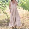 Dámské bavlněné a lněné šaty Dámské sexy šaty na ramínka s vázáním na rameni Ležérní volné bez rukávů Řasené vrstvené splývavé šaty
