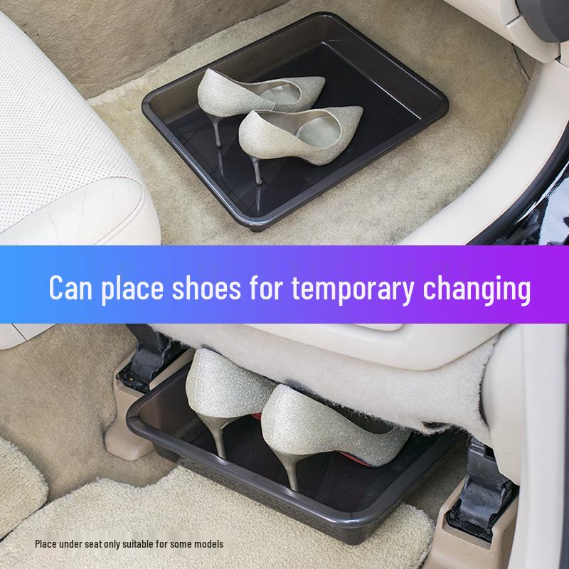 Car Interior Storage Tray: Plastic Shoe and Umbrella Organizer for Under-Seat Use