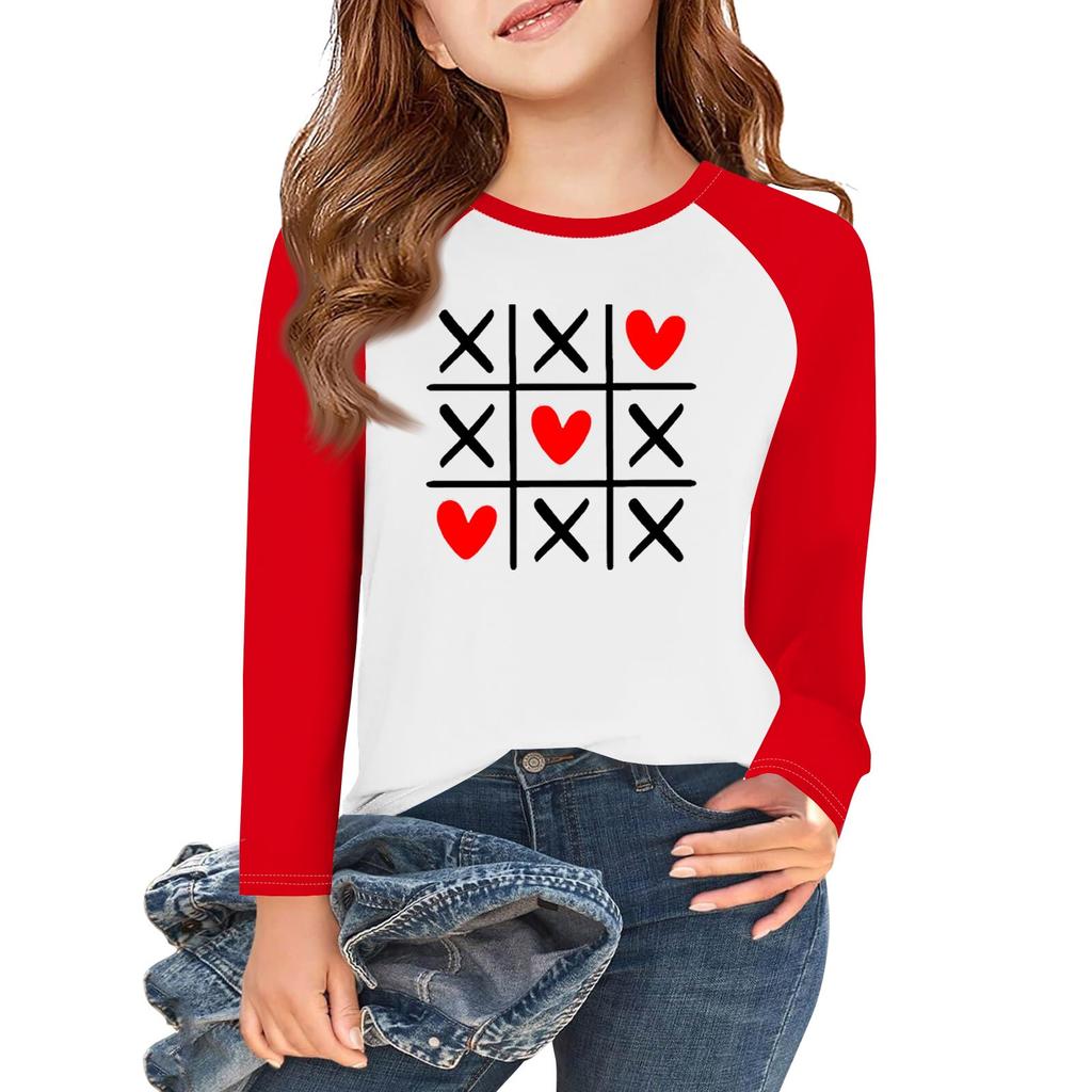 Mädchen Langarm Liebe Valentinstag T-Shirts Kinder Herbst Oberteile Rundhals Basic T-Shirts 5-14J