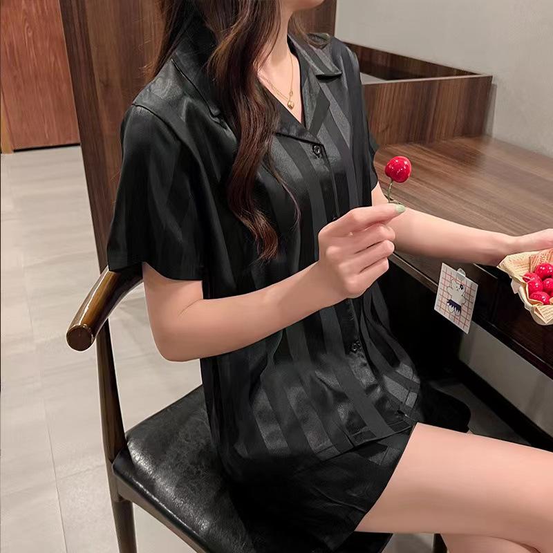 Ice Silk Women's Summer Pajama Set - 2024 Short Sleeve Imitation Silk Two-Piece