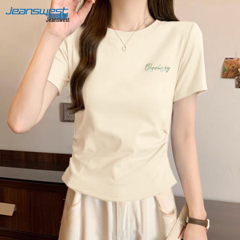 Jeanswest Women s Ruched Waist Floral Print Slim-Fit T-Shirt L