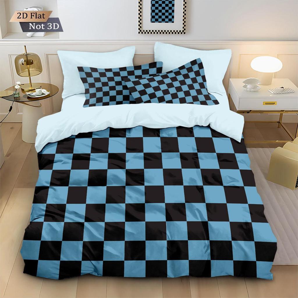 Geometric Colorful Checkerboard 3D Printed Brushed Duvet Cover Set