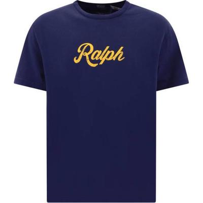Polo Ribbed Crew Neck Letter Print Short Sleeve T-Shirt Men Tops Blue 710936401-001