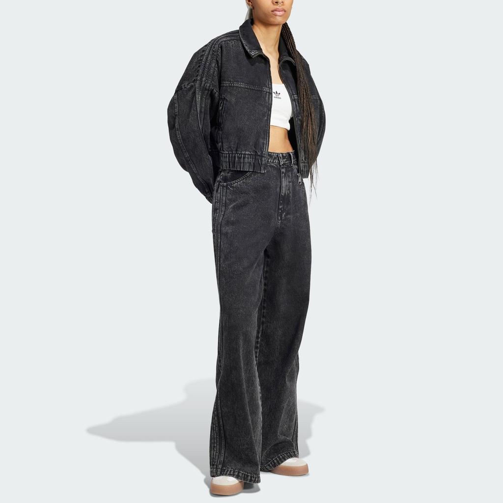 Adidas Originals Premium Essentials Solid Color Short Denim Sports Loose Long Sleeve American Vintage Jacket Women Jackets Black IW5759