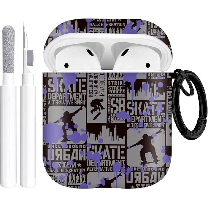 AirPods 1&2 Case Cover with Keychain for Apple AirPods 1st/2nd Generation, Rugged TPU Soft Protective Cover, Black Red