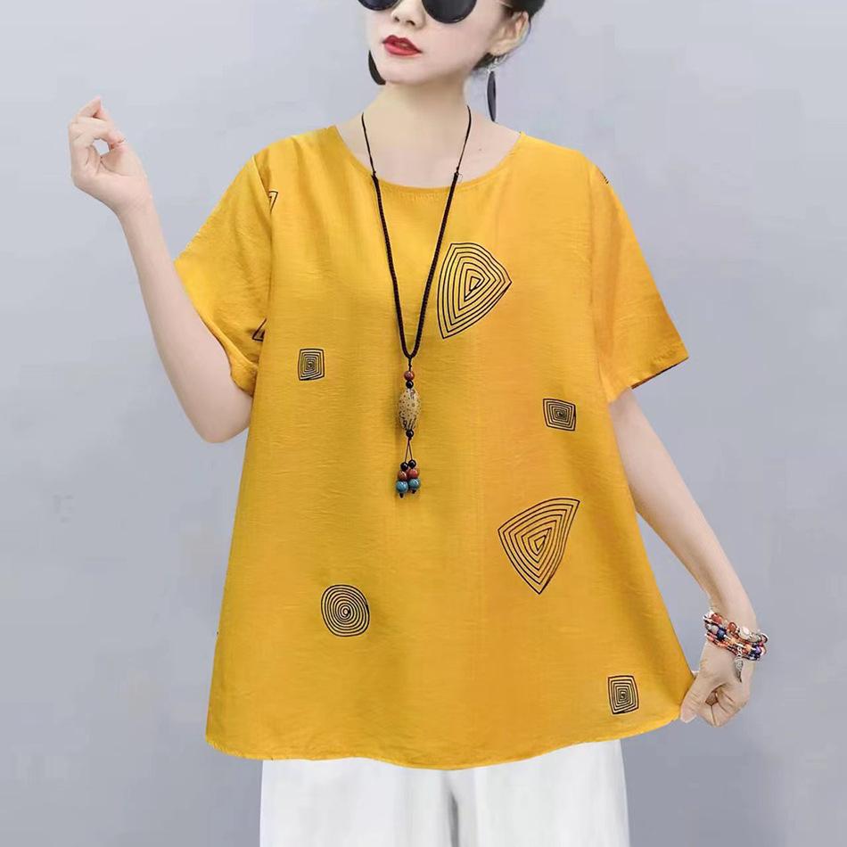 Chinese Women's Chinese Style T-shirt Long-sleeved Loose Cotton Short-sleeved Summer Blouse Ethnic Style