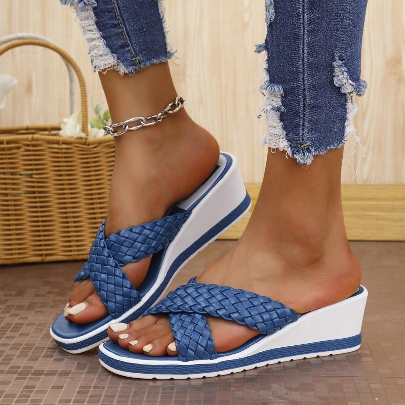 Women's Woven Strap Wedge Sandals, Open Toe Summer Shoes, Plus Size Casual Footwear