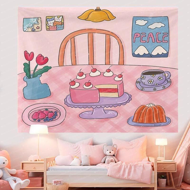 Instagram-style Adorable and Uplifting Animal Tapestry Hand-painted Cartoon Background Fabric For Room and Dorm Decoration