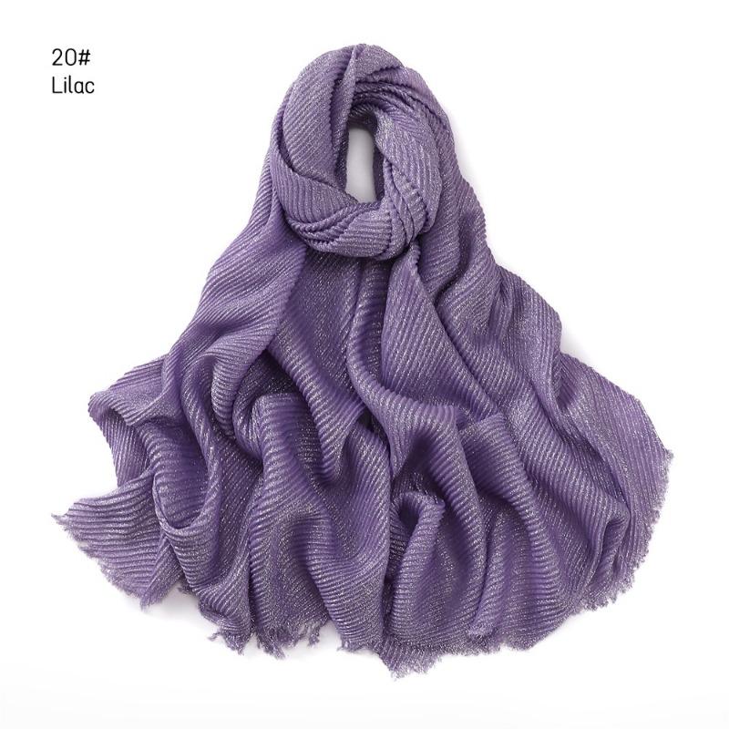 Spring New Solid Color Silver Silk Wrinkled Polyester Scarf Women's, Monochrome Two-ended Short Beard Headscarf Shawl