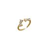 Real Gold Bow Full Diamond Ring Opening Adjustable Simple Jewelry Japanese Ring Couple Ring