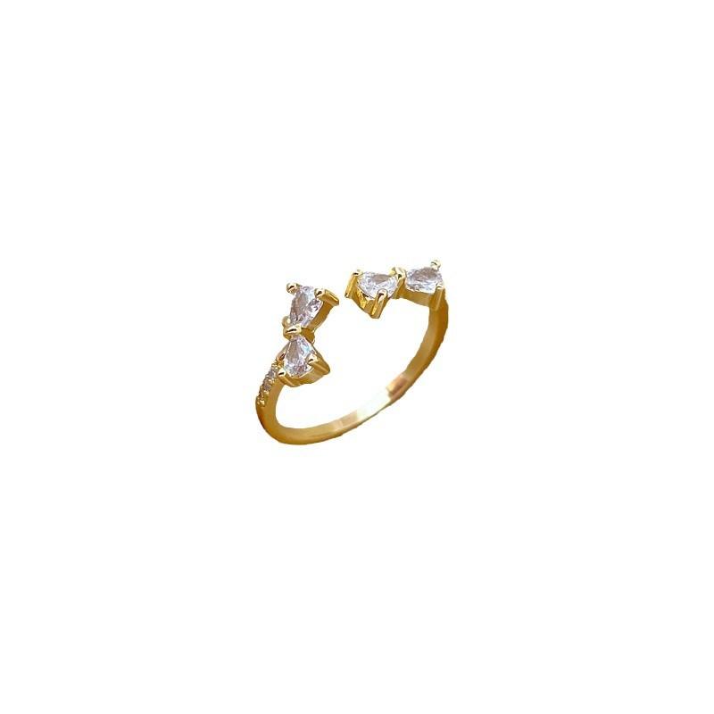 Real Gold Bow Full Diamond Ring Opening Adjustable Simple Jewelry Japanese Ring Couple Ring