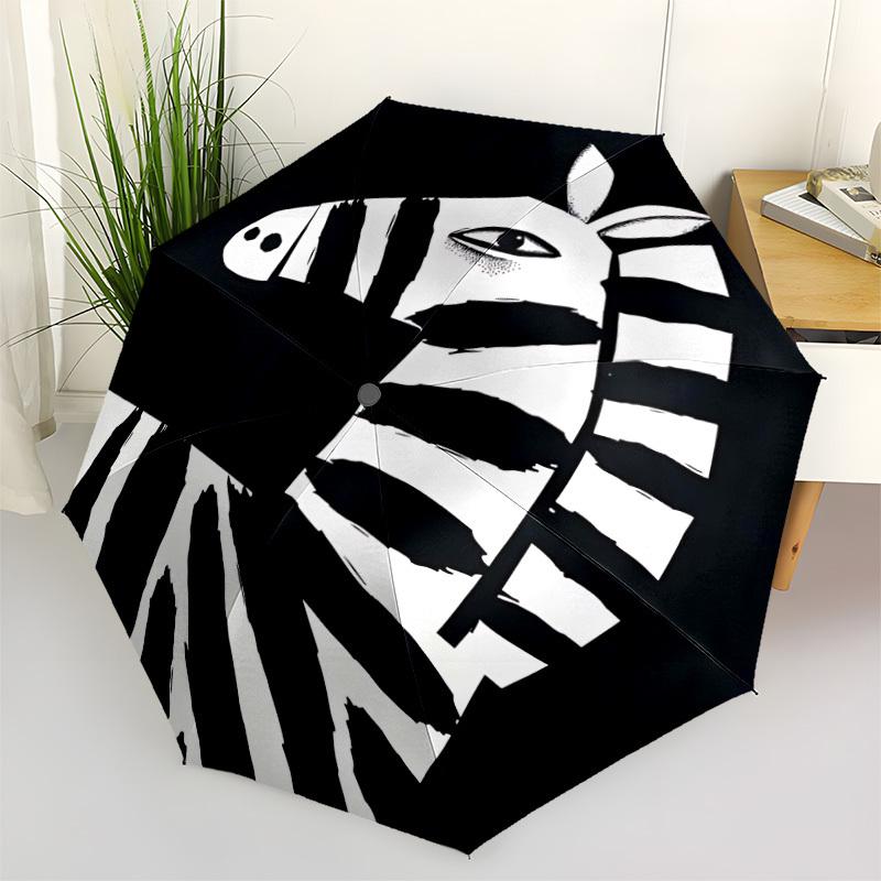 1pc Zebra Stripes Automatic Folding Umbrella - Compact Travel Umbrella with Auto Open/Close 8-Rib Heavy-Duty Shaft for Women/Men -l042