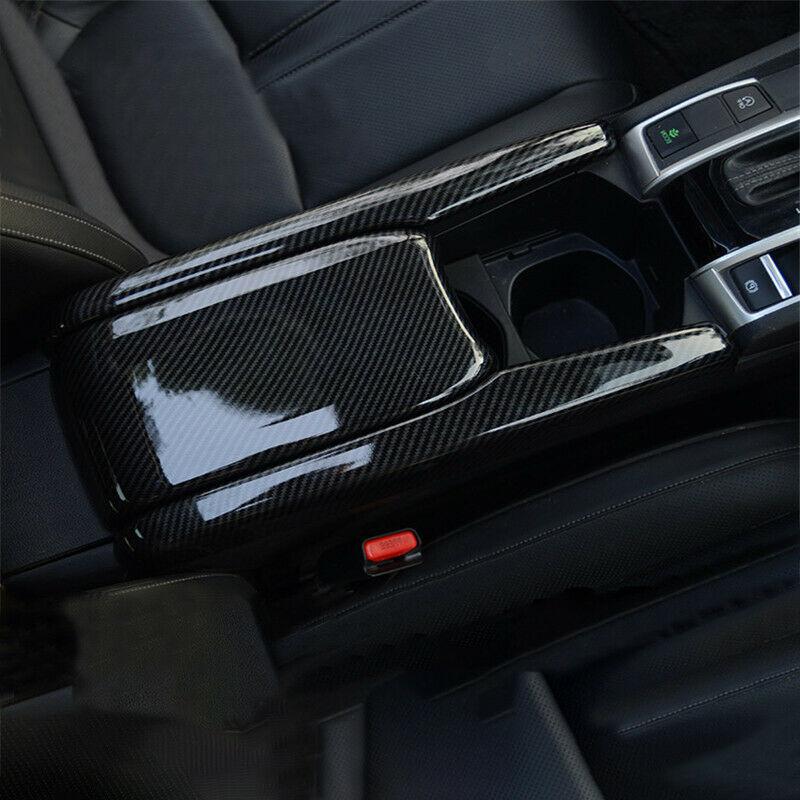 3Pcs Car Carbon Fiber Look Central Armrest Box Panel Cover Sticker For Honda Civic 2016 2017 2018 2019 2020 Interior Parts Decor