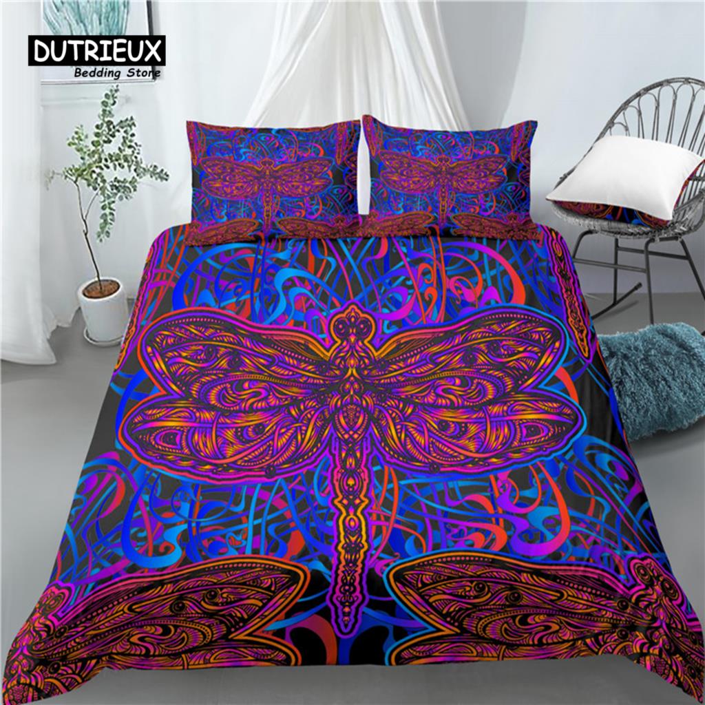Home Living Luxury 3D Dragonfly Print 2/3Pcs Comfortable Duvet Cover PillowCase Bedding Sets EU/US/AU Size