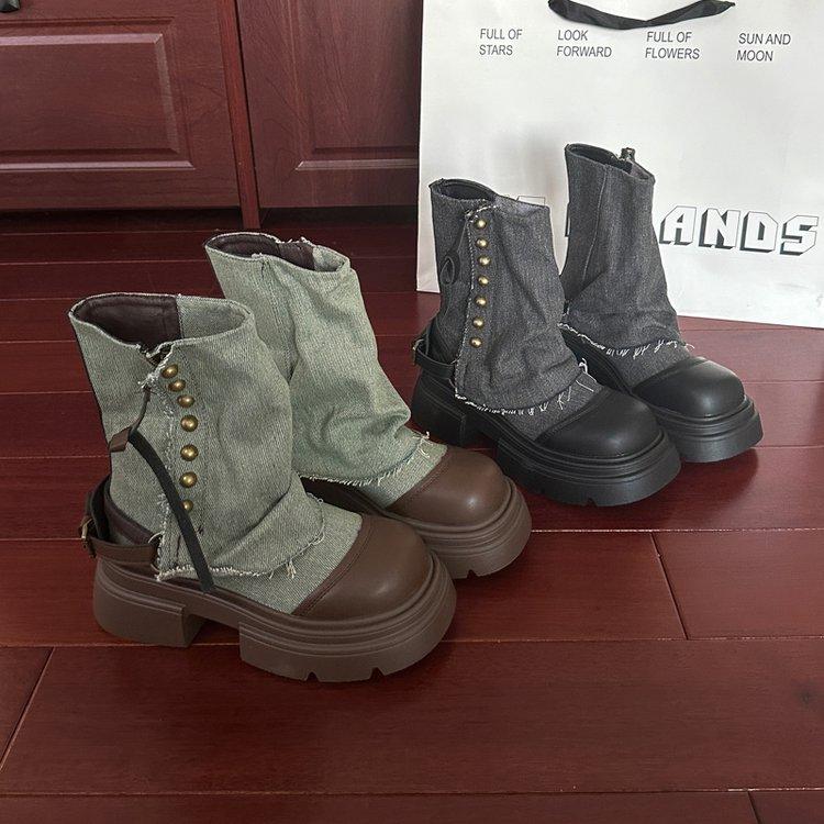 British style platform Martin boots women's 2025 autumn new versatile explosion western casual cowboy short boots children