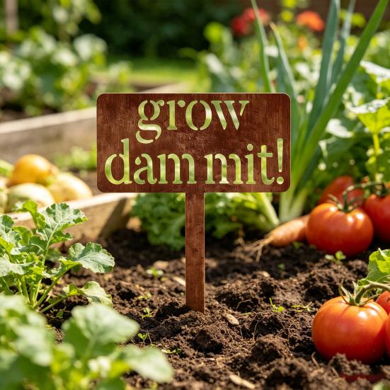 Grow Funny Metallschild, Vintage Dekorative Plakette Pfahlschild, Kräuter Obst Blumen Gemüse Garten Zubehör, Geschenke für Frauen, Männer, Mama, Gärtner