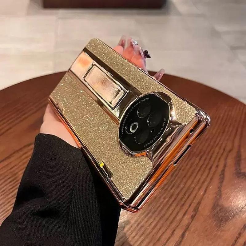 Étui à charnière en cuir pailleté pour Vivo X Fold2 & OPPO Find N2 avec protecteur d'écran