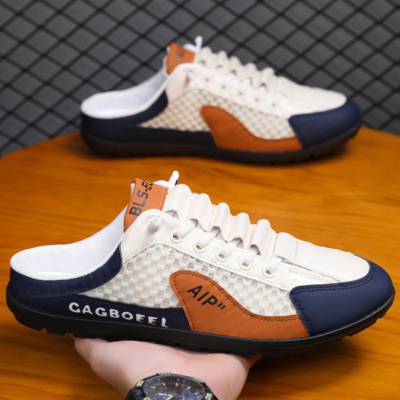 

Мужская обувь Baotou half tray 2025, новые сетчатые дышащие туфли с одной педалью, модные универсальные дышащие сетчатые туфли 39