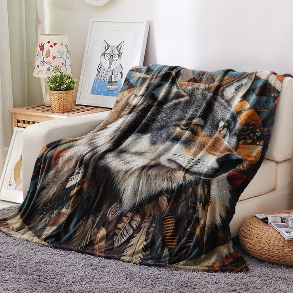 Native American Animals  Print Flannel Blanket, High quality Comfortable for All Seasons, Home Decor, Warmth and Comfort