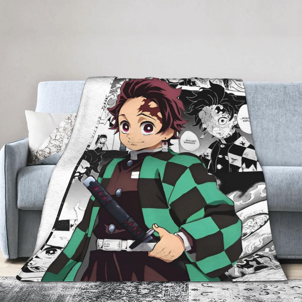 Kimetsu No Yaiba Zenitsu Anime Blanket  Flannel Vintage Warm Throw Blankets for Chair Covering Sofa Decoration