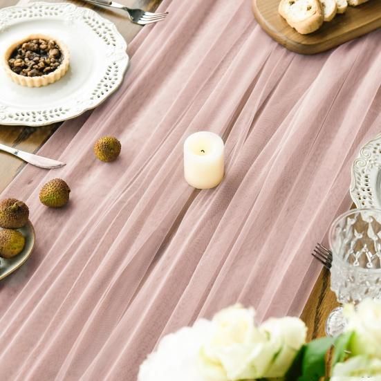 Tulle Table Runner Decorative Sheer Tablecloth Solid Color Table Runner Arch Aisle Veil for Bridal Shower Wedding Arch Dessert Table Decoration