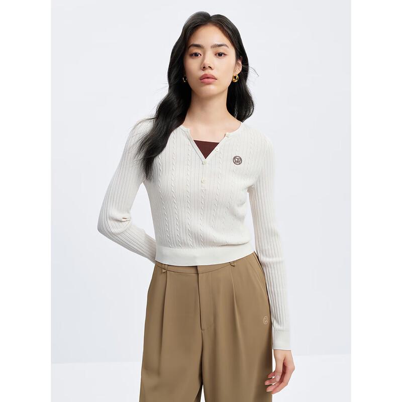 

PEACEBIRD Women s Faux Two-Piece Colorblock Cable Knit Top S