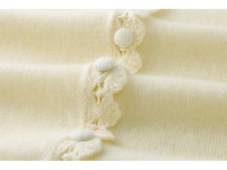 2026 Spring/Autumn Women's Crochet Lace Collar Mercerized Wool Cardigan, Machine Washable Knit Jacket.