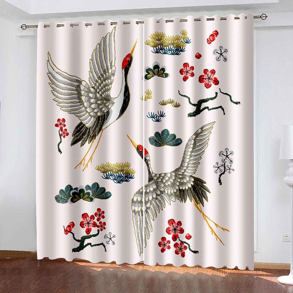 

Вышитый узор с цифровой печатью, женская занавеска для главной комнаты, прозрачная ткань для штор, 90 грамм полиэфирного волокна, две панели W50xH130(CM)x2pcs&Grommet Top