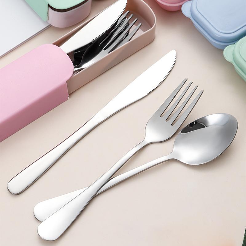 Portable Cutlery Set Stainless Steel Spoon Knife Fork With Storage Box School Travel Camping Faltware New Year Christmas Gift