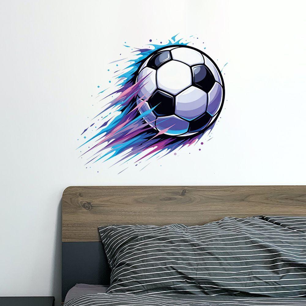 Simulated 3D Broken Wall Football Wall Sticker, Football 26 Theme Room Decorative Sticker, Children's Room Background Painting
