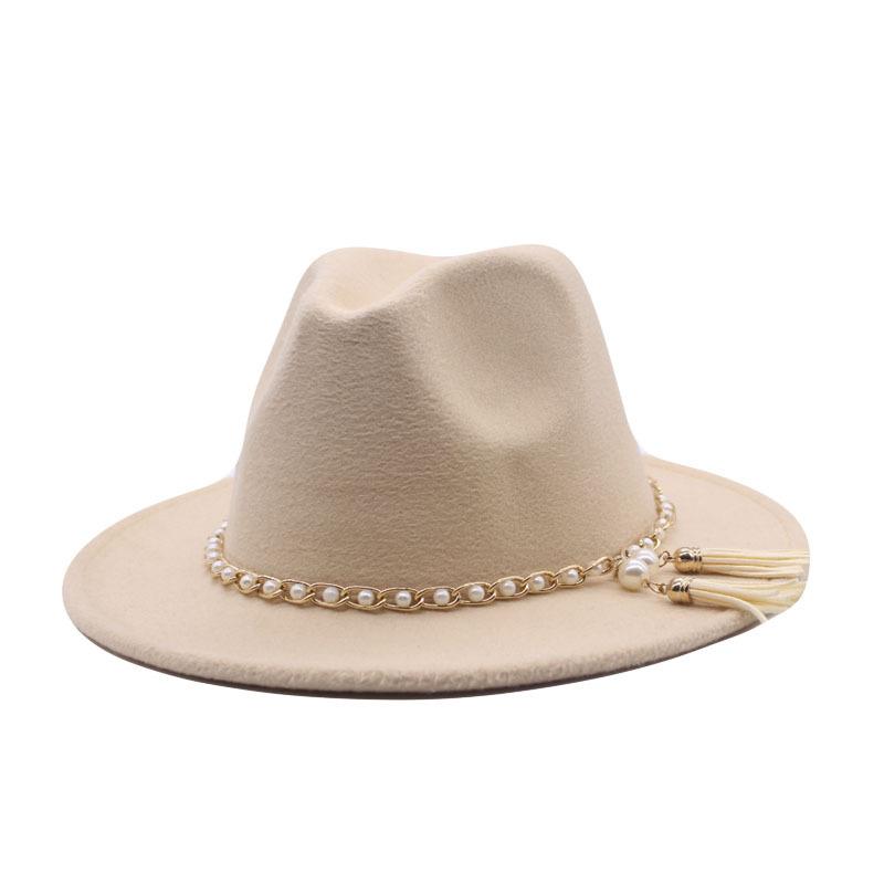 European and American fashion new chain jazz hat autumn and winter eaves fashion woolen top hat