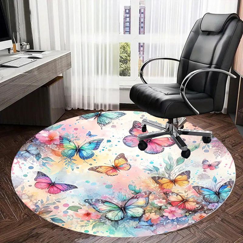 1pc Office Carpet Chair Mats Colorful Butterflies Watercolor Floral Perfect for Decorating Office Chairss, Or Bedrooms.YDT361