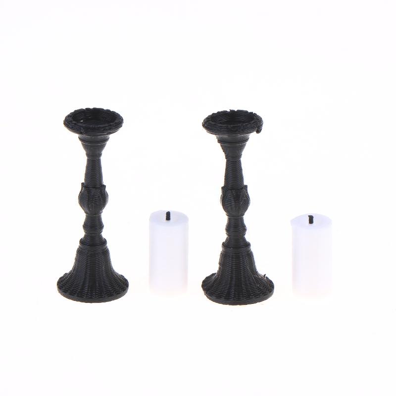 2Pcs Miniature Retro Candle Holder Set With 2 Candles Dollhouse Simulation Candlestick Model Dolls House Mini Scene Decoration
