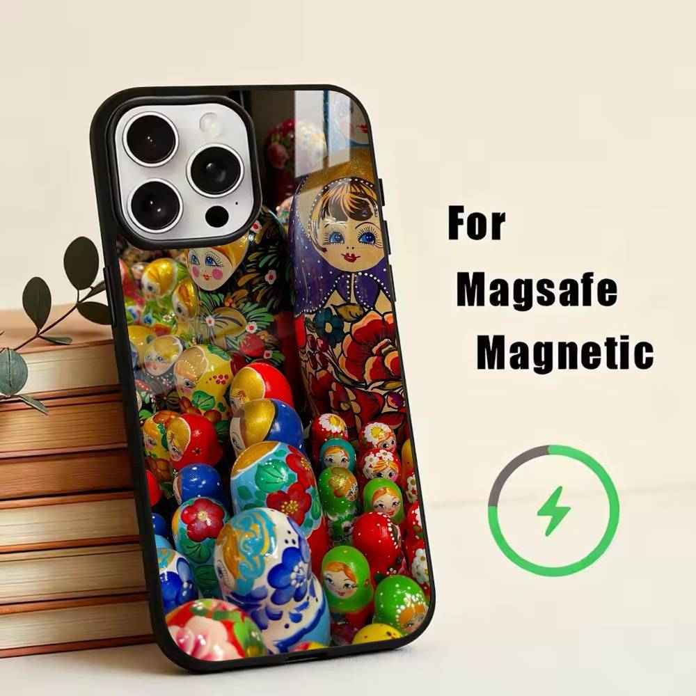 Cute Russian Doll Art Phone Case For iPhone17,16,15,14,13,12,11 Plus,Pro Magnetic with Magsafe Wireless Charging
