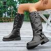 Fashion Retro Brown Western Cowboy Boots for Women 2025 Autumn Winter PU Leather Knee High Botas Mujer Zip Buckle Platform Knight Boots