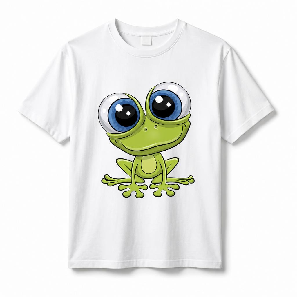 WoUnisexs Cute Cartoon Big Eyes Frog Pattern Tshirt Soft Cotton Round Neck Short Sleeve Casual Animal Printed Basic Tshirt