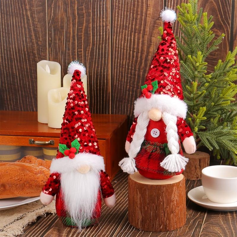 Christmas Sequins Pointed Hat Gnomes Decoration with Sand Filled Base Sparkling Sequins Hat Gnomes Tabletop Ornament