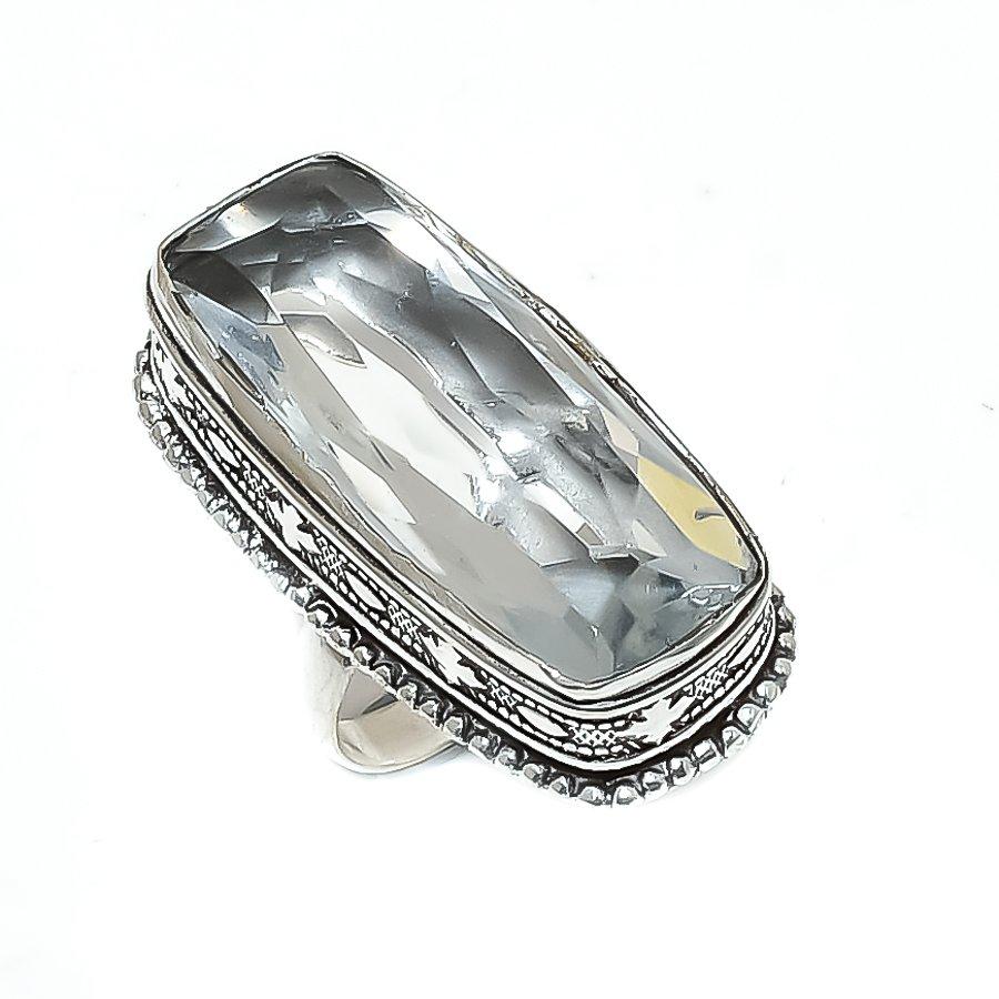 Natural White Topaz Gemstone 925 Sterling Silver Jewelry Ring Size 7 ETC-14820