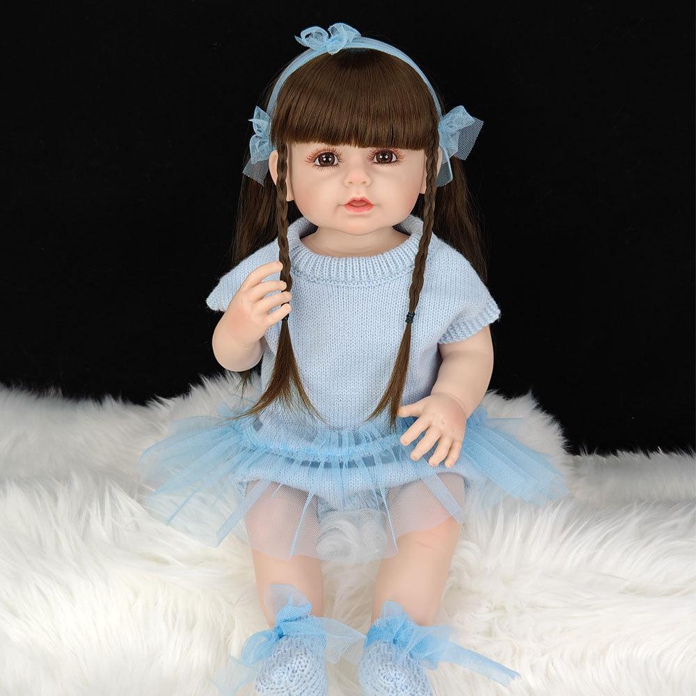 

55см Лялька Реборн М яка Емаль Можна Щипати Ляльки Імітовані Дитячі Іграшки Мила Дівчинка Набір для Волос Лялька Светр Стиль Дівчинка Принцеса Одягнена в Ляльки Подарунок на День народження Full set (doll+clothes)