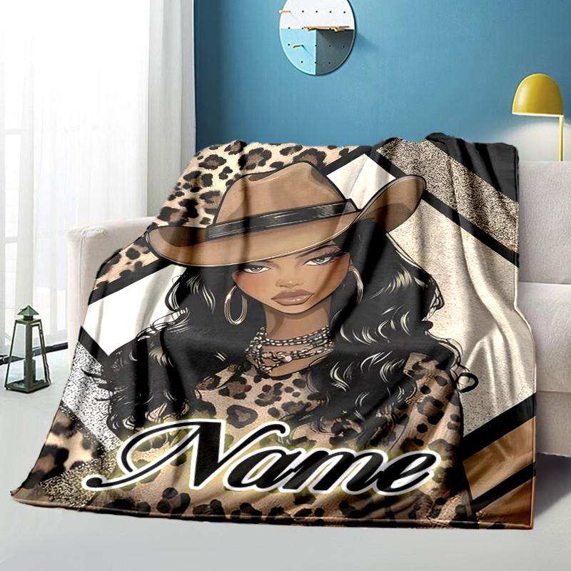 1PC Custom Name Cowgirl Fashion Artwork Outdooor Flannel Blankets Throw Blanket All-Season Throw Gift Bedspread for Couch, Bed, Camping Holiday Birthd