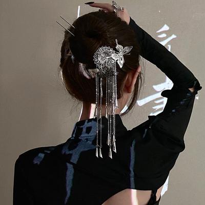 Metal Antique Butterfly Tassel Flower Hairpin for Women Tassel Edge Girl'S Coiled Step Shaking Hairpin Headwear Hair Accessories