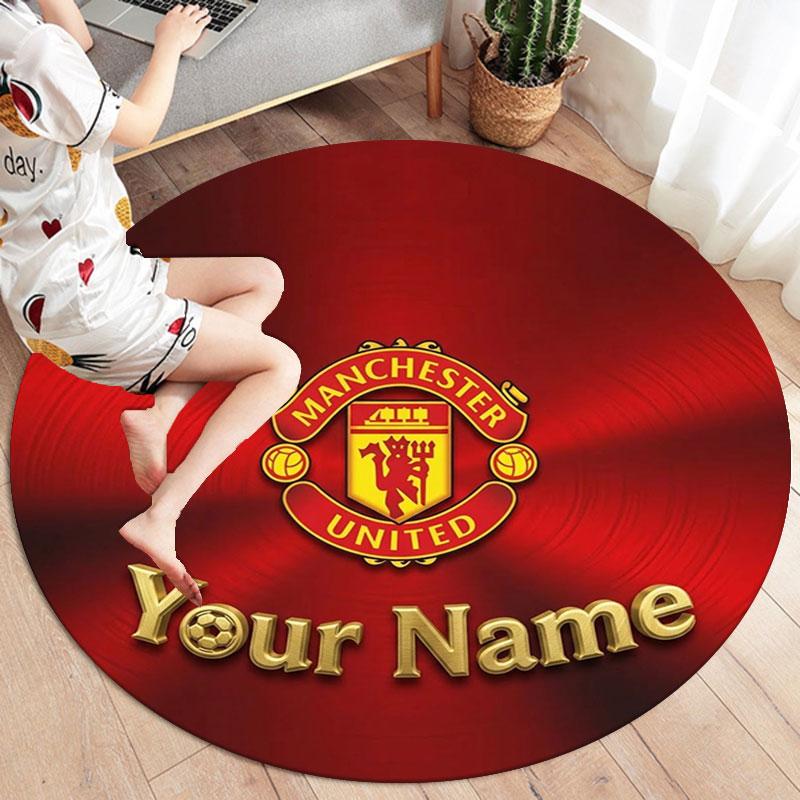 Manchester United F Custom Name Round Area Rug,Carpet Rug for Living Room Bedroom Sofa Playroom Decor,Non-slip Floor Mat